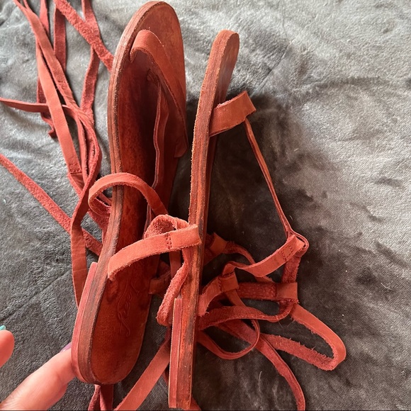 Free People red Dahlia lace up sandal / scarlet clay gladiator strap sandals - Picture 5 of 14